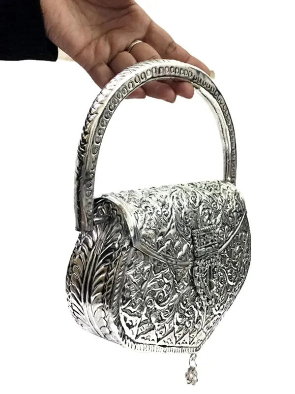 Heart Shaped Silver Brass Handbag for Women 003